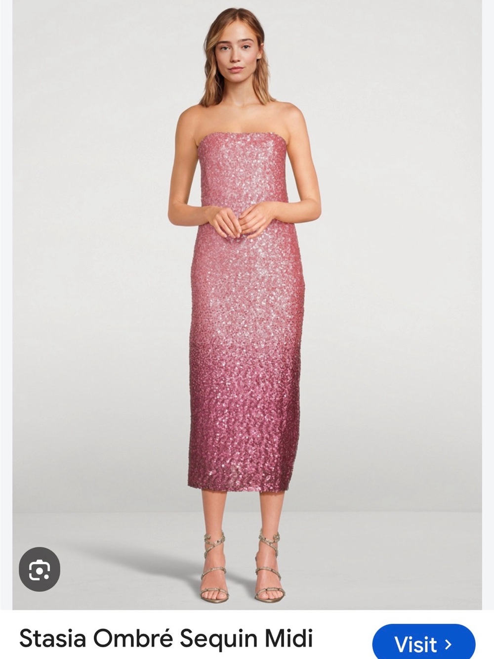 LoveShackFancy Pink Ombré Sequin Strapless Midi Dress